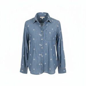 American Eagle Embroidered Chambray Button-Up Shirt – Size XS